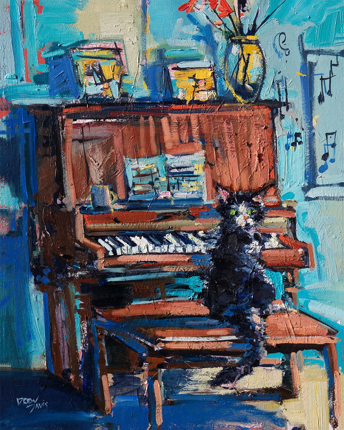 Piano Cat by Drew Davis, 16 x 20