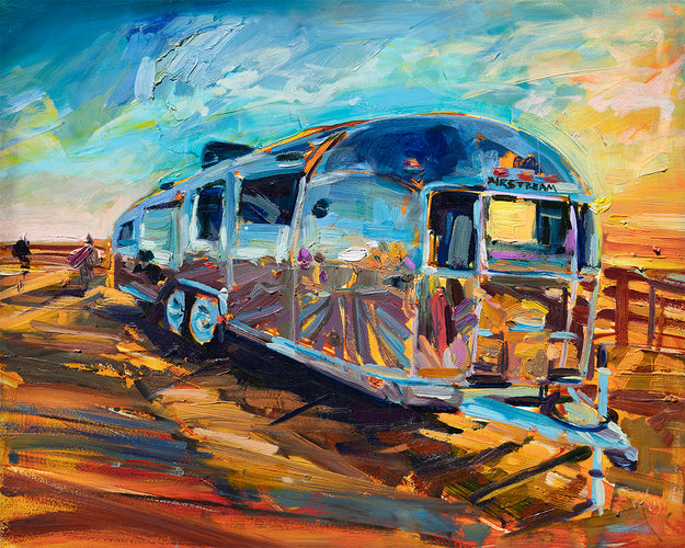 The Airstream Pismo Pier by Drew Davis — Oil on Canvas, 48×60 in
