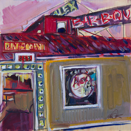 Alex Bbq by Drew Davis — Oil on Canvas, 48×48 in