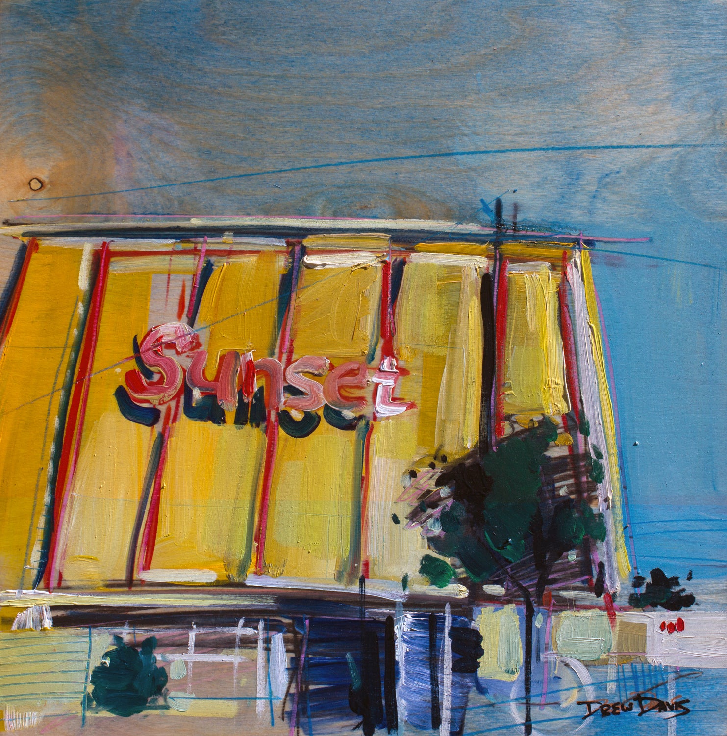 At The Drive In by Drew Davis — Oil on Canvas, 48×48 in