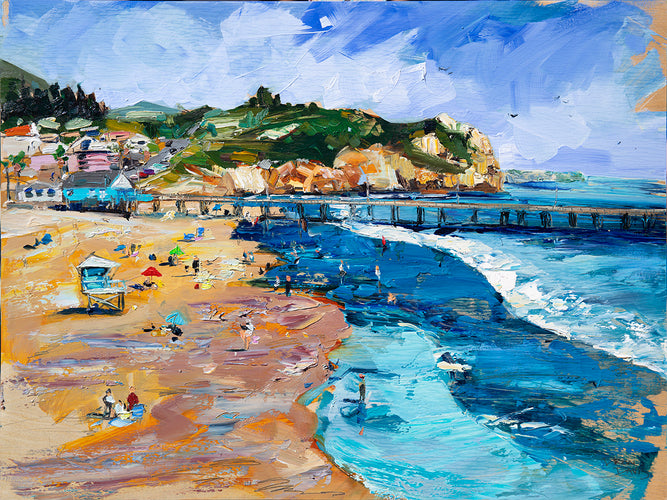Avila Beach Overview by Drew Davis — Oil on Panel, 43×56 in