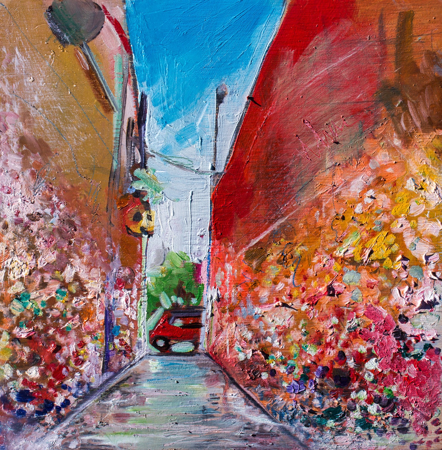 Bubblegum Alley by Drew Davis — Oil on Canvas, 48×48 in
