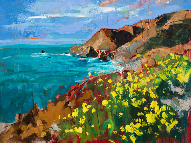 Big Creek Cove Vista Point Big Sur by Drew Davis — Oil on Canvas, 43×56 in