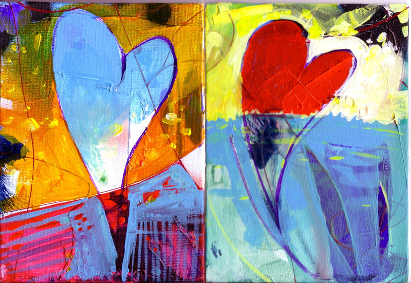 Blue And Red Hearts by Drew Davis — Canvas Print, 7×10 in