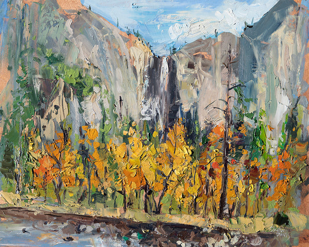 Bridal Veil Falls by Drew Davis — Oil on Canvas, 48×60 in