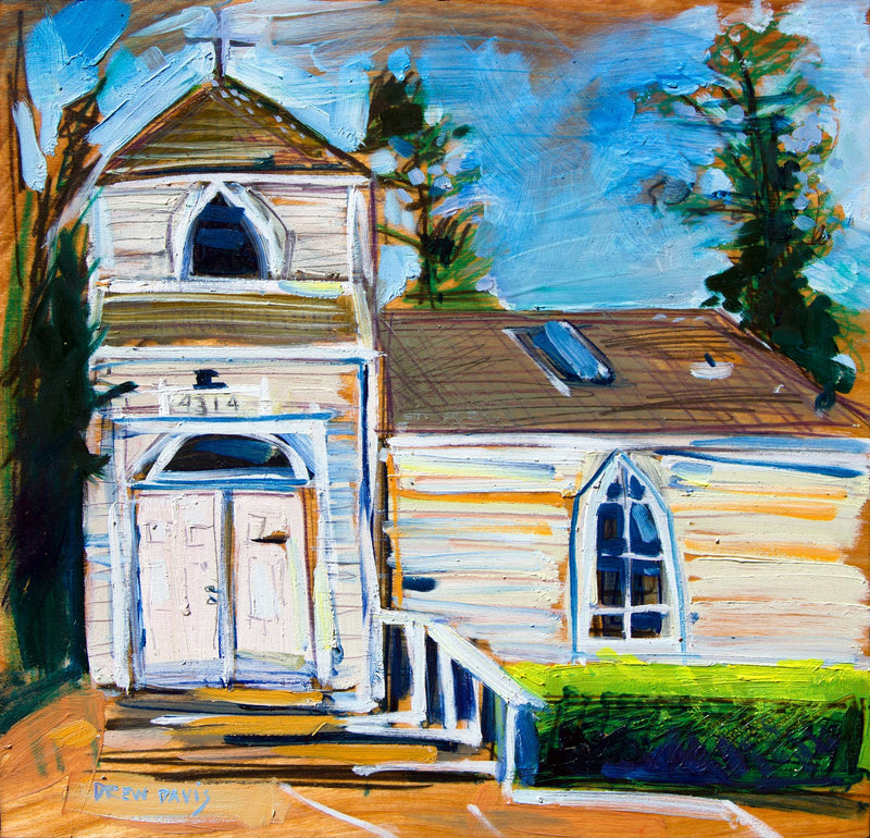 Cambria White Church by Drew Davis — Canvas Print, 12×12 in