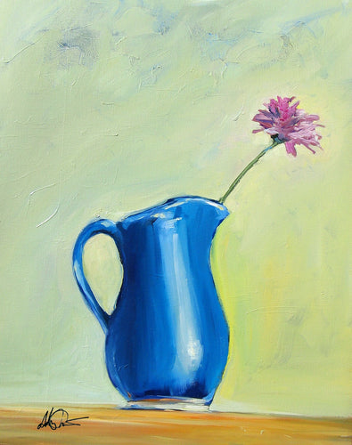 Pink Flower in a Blue Vase by Drew Davis — Canvas Print, 16×20 in