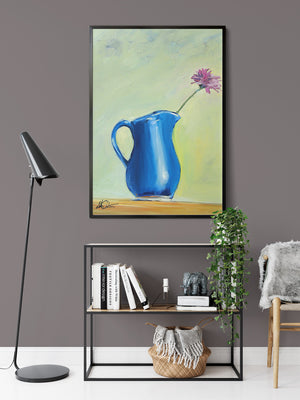 Pink Flower in a Blue Vase - View 2