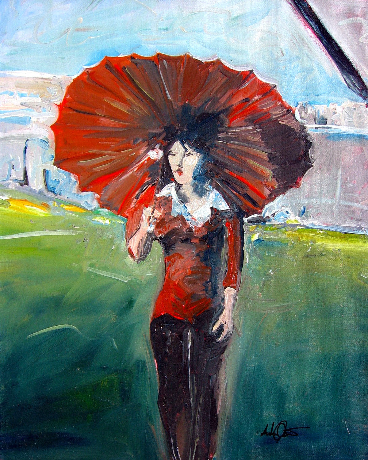 Girl With Red Umbrella - View 2