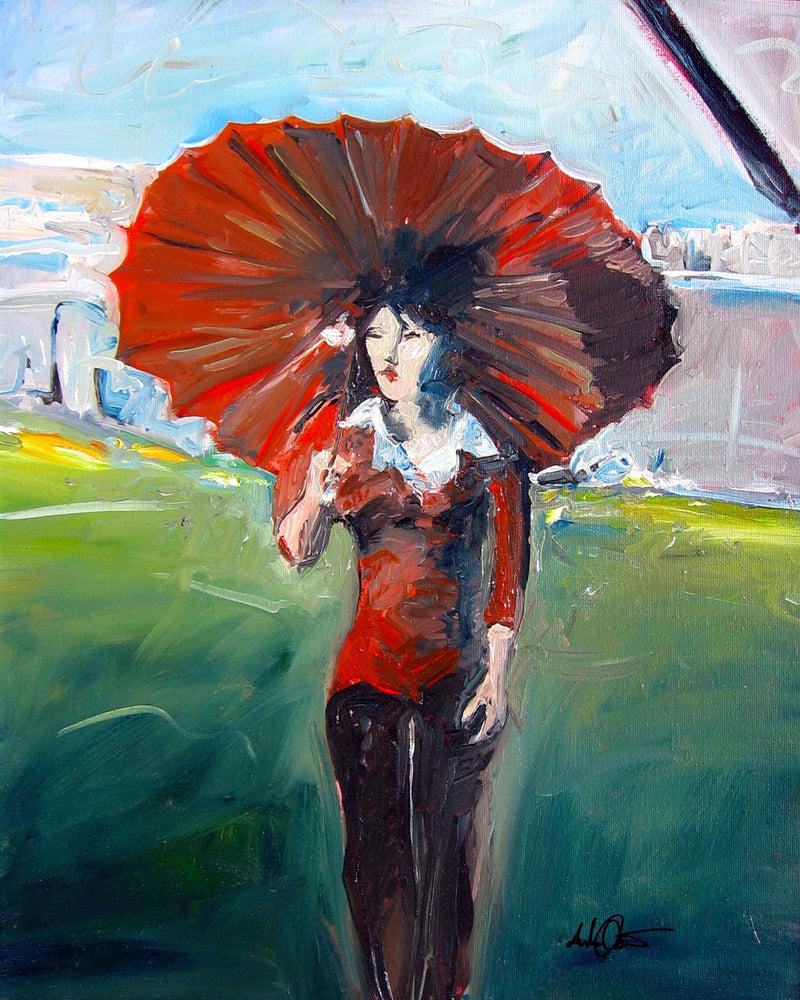 Girl With Red Umbrella by Drew Davis — Canvas Print, 16×20 in