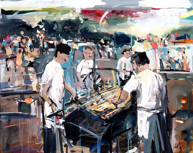 Grilling At The Market by Drew Davis — Canvas Print, 24×30 in