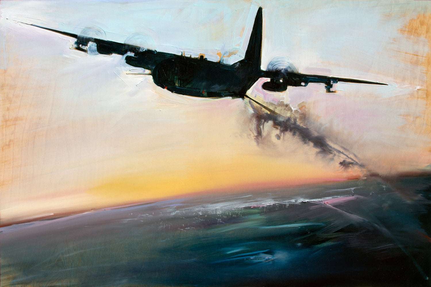 Gun Ready (AC-130) by Drew Davis — Oil on Canvas, 48×72 in