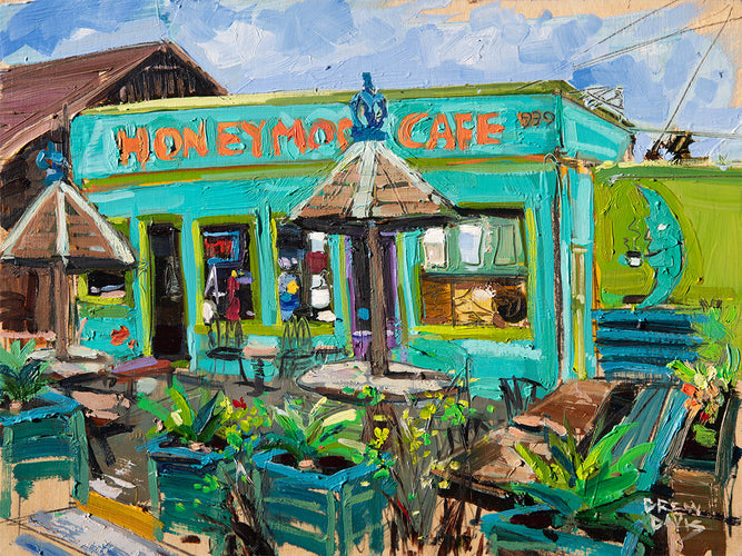 Honeymoon Cafe by Drew Davis — Oil on Panel, 43×56 in