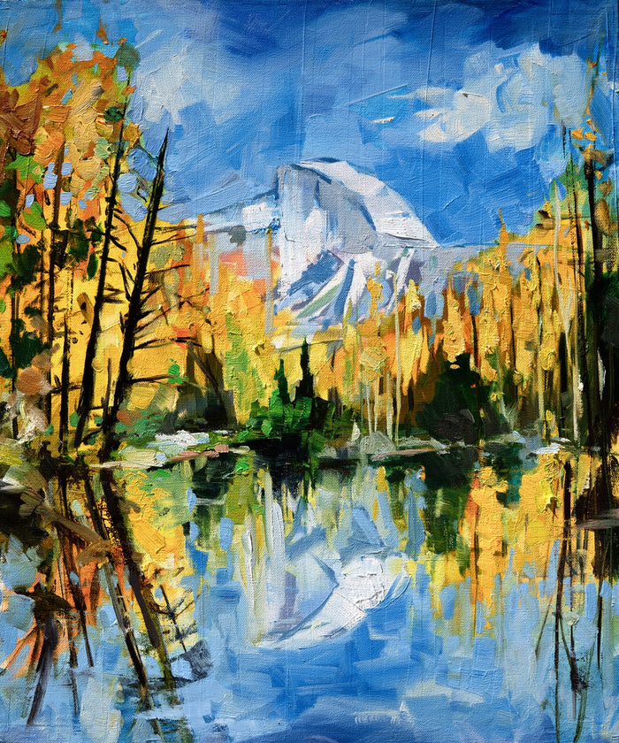 Halfdome Fall Reflection — oil painting by Drew Davis
