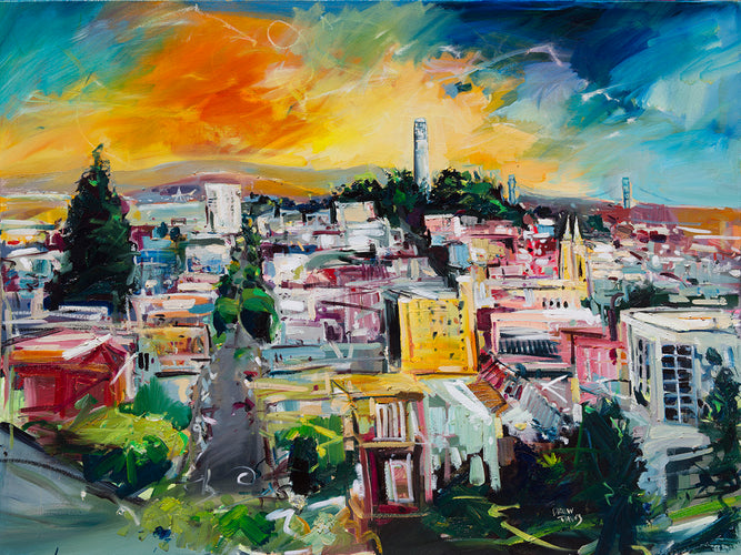 Lombard Street by Drew Davis — Oil on Canvas, 43×56 in
