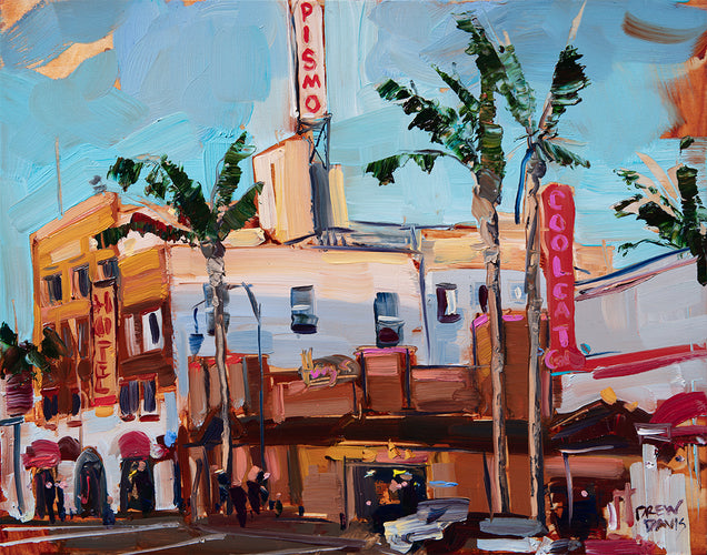 Pismo Cool Cat Cafe by Drew Davis — Oil on Canvas, 48×60 in