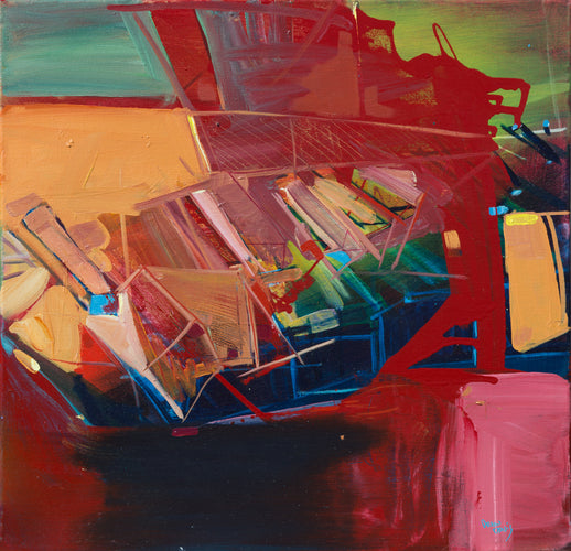 Piano Fracture Op by Drew Davis — Oil on Canvas, 48×48 in