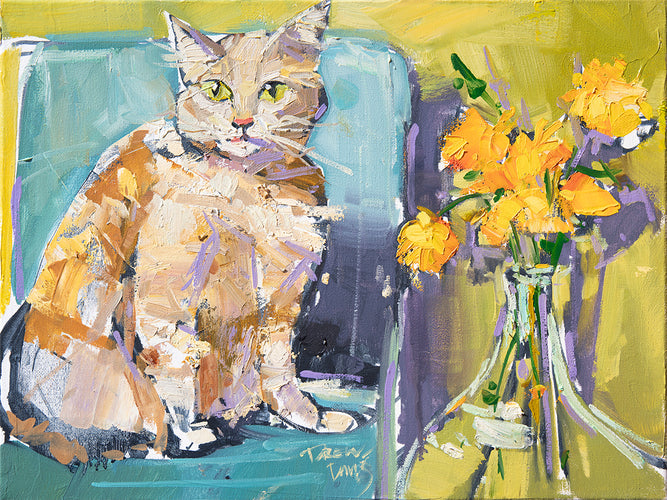 Picasso the Artist's Cat by Drew Davis — Oil on Canvas, 43×56 in