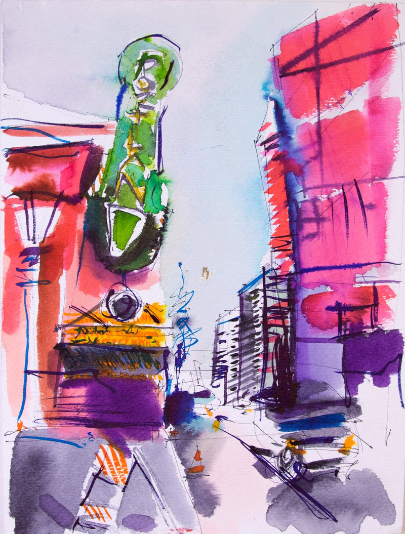 Portland Watercolor Study by Drew Davis — Canvas Print, 9×12 in