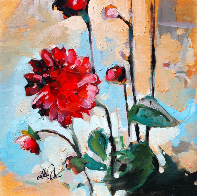 Red Dalia by Drew Davis — Canvas Print, 12×12 in