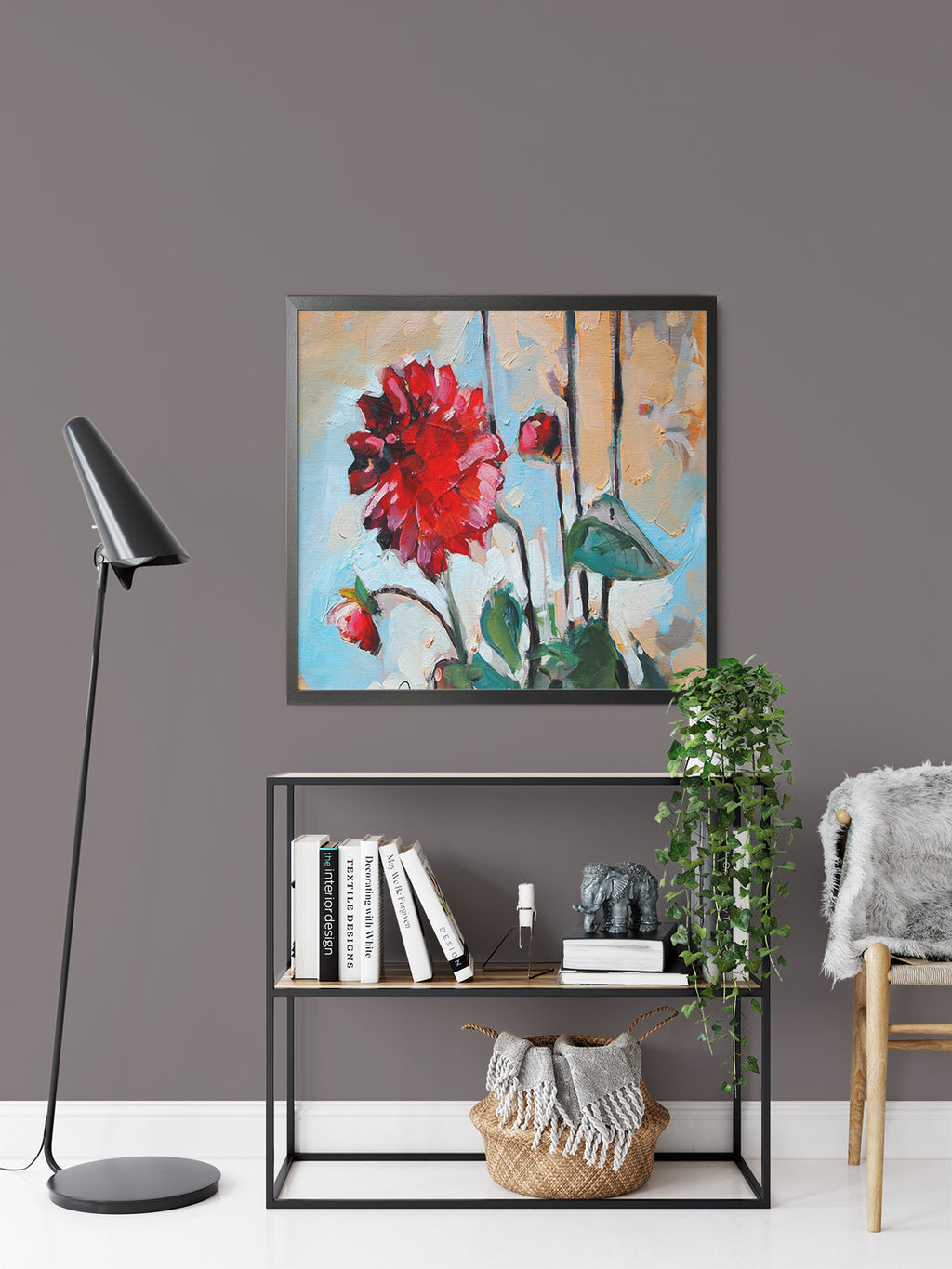 Red Dalia by Drew Davis — Canvas Print, 12×12 in