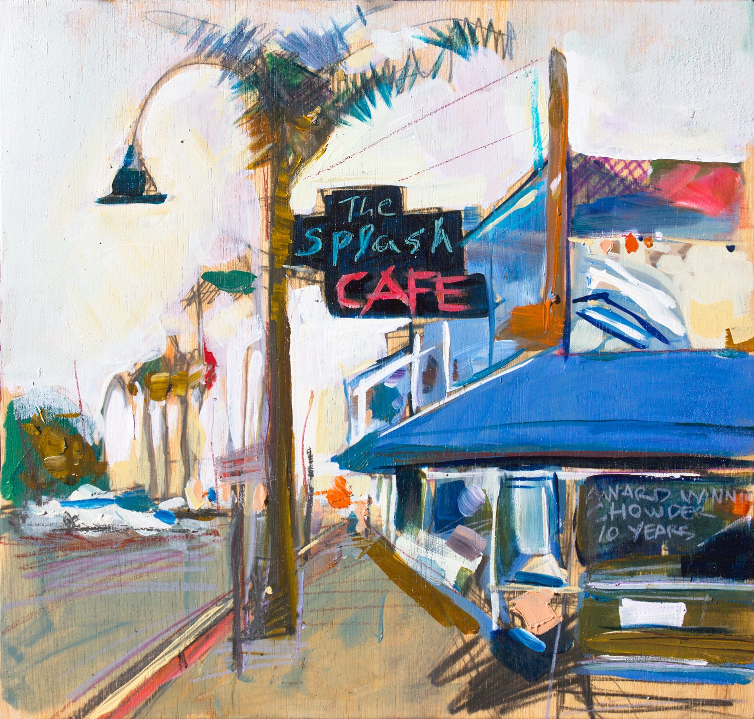 Splash Cafe by Drew Davis — Oil on Canvas, 48×48 in