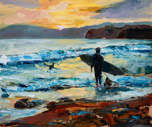 Shell Beach Sunset Surf | 20x24 | Original Oil on Wood