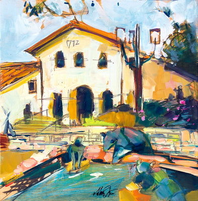 Slo Mission Fountain by Drew Davis — Canvas Print, 12×12 in