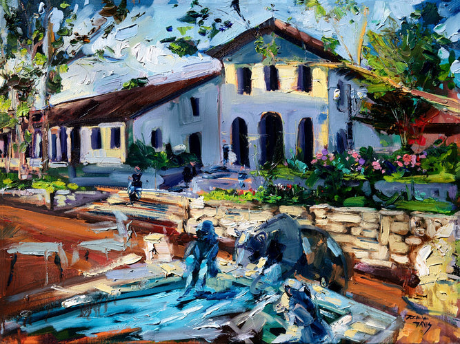 Slo Mission Sunset Rays by Drew Davis — Canvas Print, 18×24 in