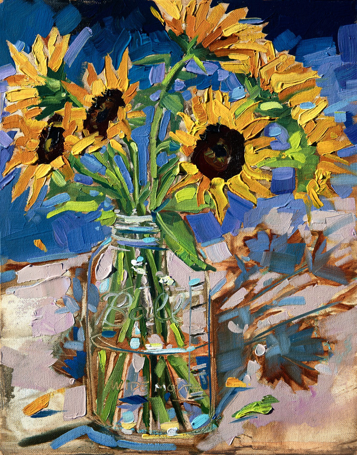 Orange Impressionism Sunflowers In Mason | Drew Davis | 11×14