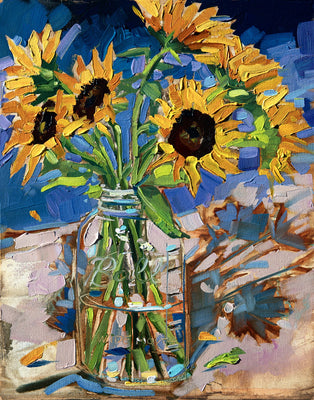 Sunflowers In Mason by Drew Davis — Canvas Print, 11×14 in