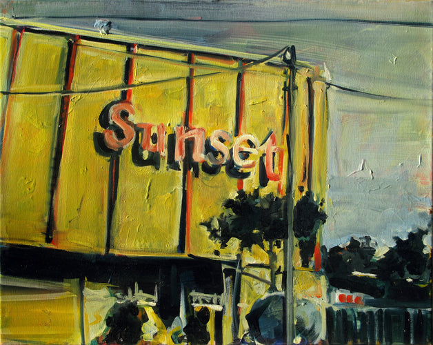 Sunset Drivein by Drew Davis — Oil on Canvas, 48×60 in