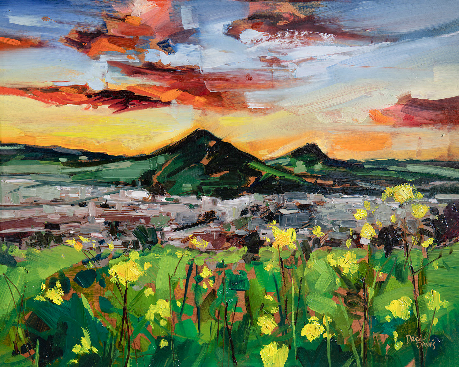 Sunset On Terrace Hill by Drew Davis — Oil on Canvas, 48×60 in