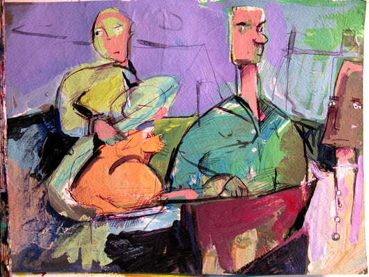 The 3 Musicians And A Cat In A Boat by Drew Davis — Canvas Print, 11×14 in