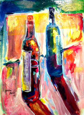 Two wine bottles by Drew Davis — Canvas Print, 18×24 in