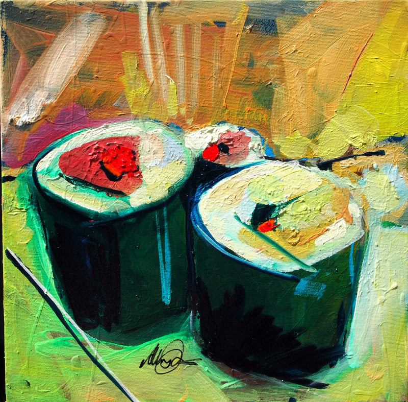 Three Sushi Rolls by Drew Davis — Canvas Print, 12×12 in