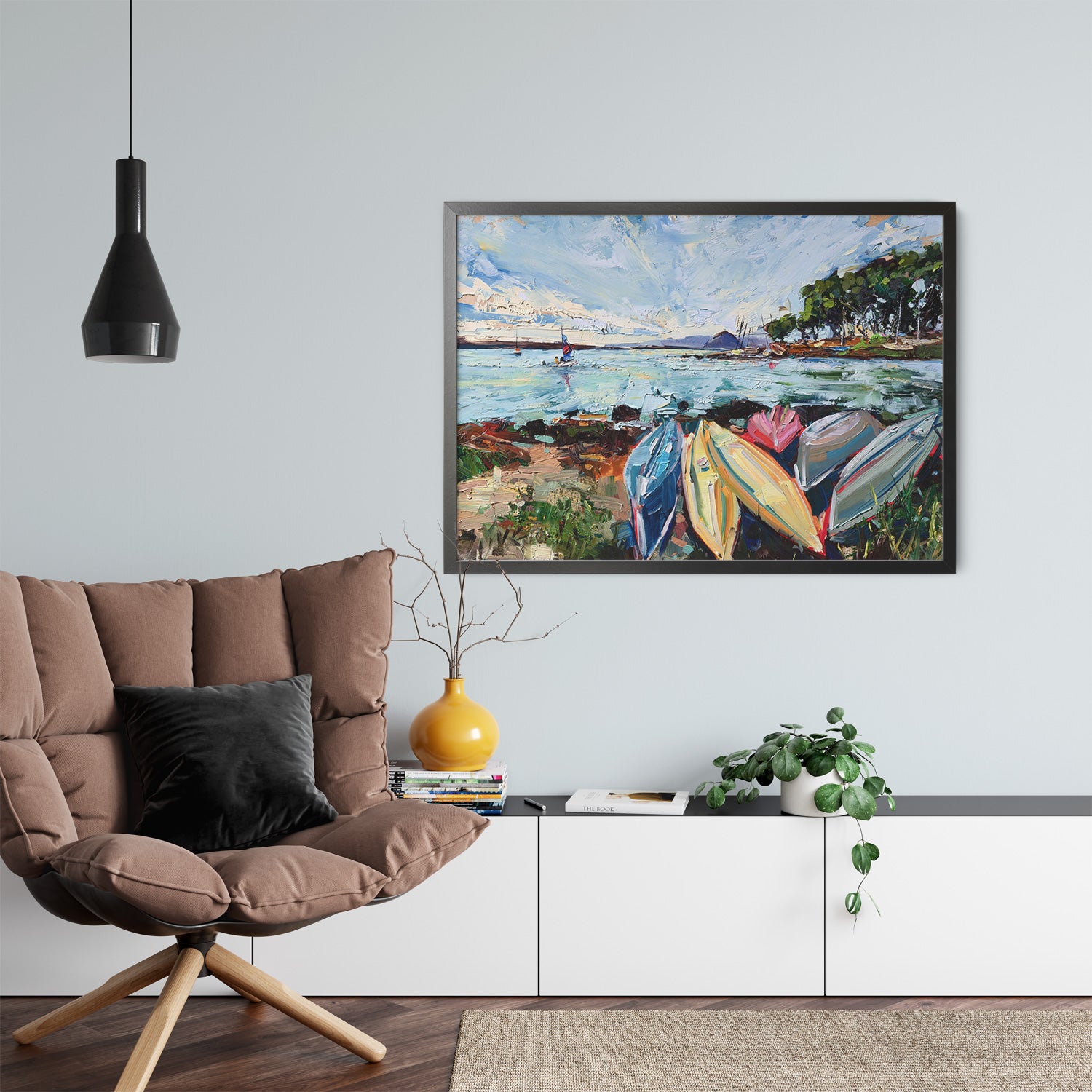 Tranquil Los Osos Bay Kayaks by Drew Davis — Canvas Print, 15×25 in