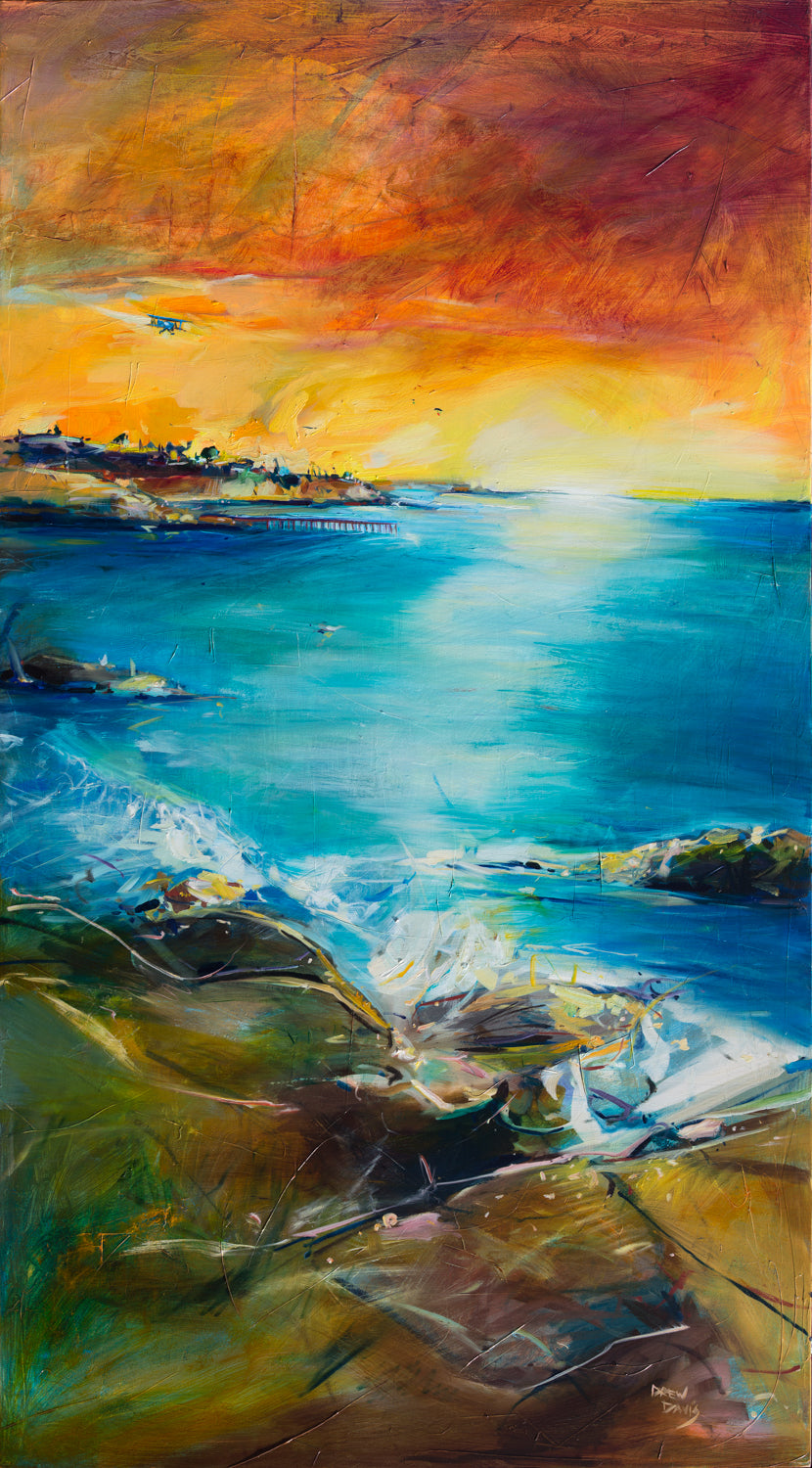 Vibrant Coast by Drew Davis — Oil on Canvas, 22×40 in