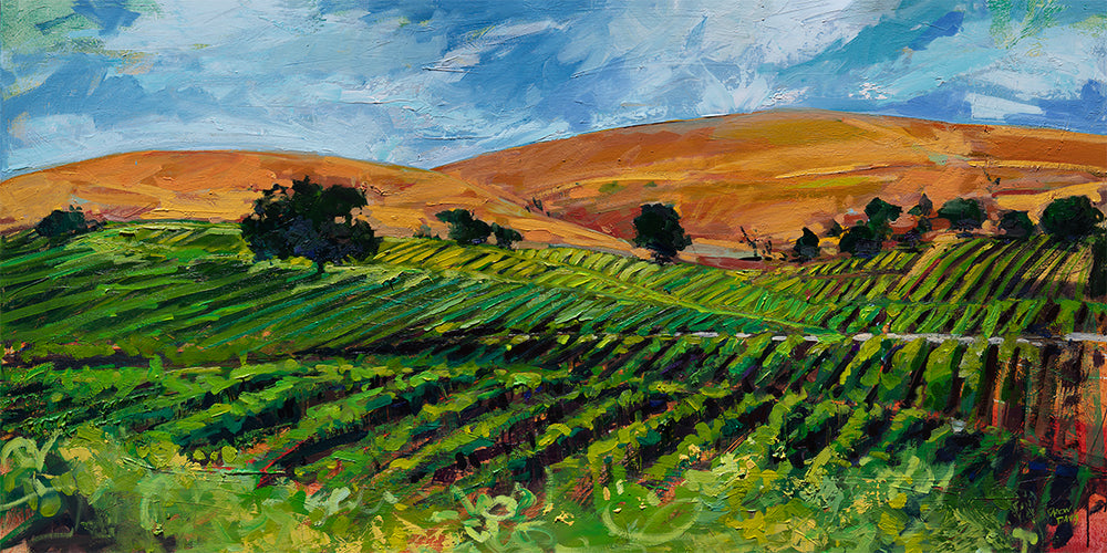 Vina Robles Vines by Drew Davis — Oil on Canvas, 30×60 in
