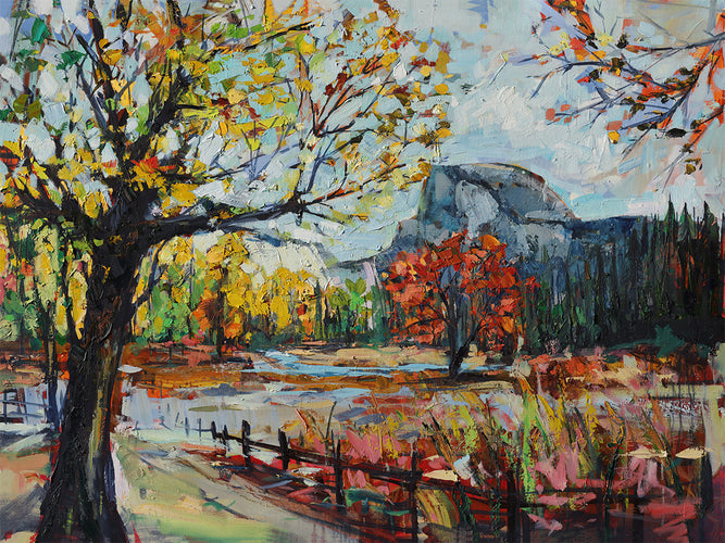 Yosemite in the Fall by Drew Davis — Oil on Canvas, 43×56 in