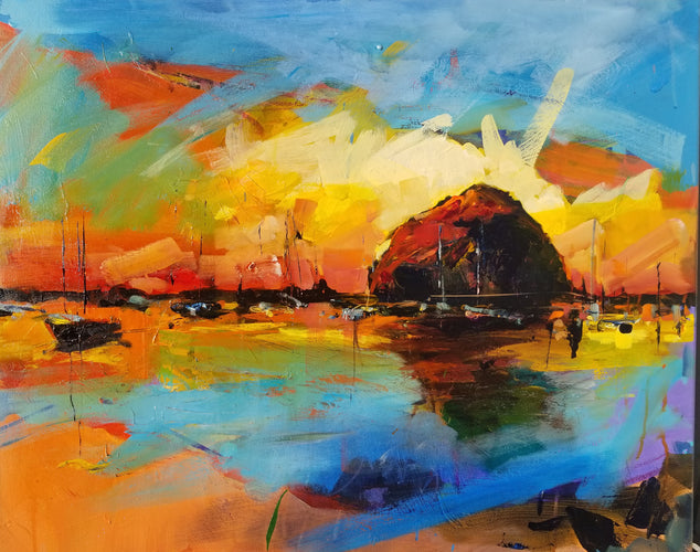 Sunset at the Rock by Drew Davis — Oil on Canvas, 48×60 in