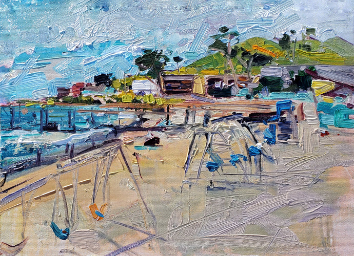 Cayucos Pier by Drew Davis — Oil on Canvas, 43×56 in