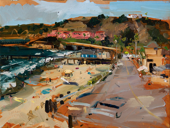 Avila Beach Street View by Drew Davis — Oil on Panel, 43×56 in