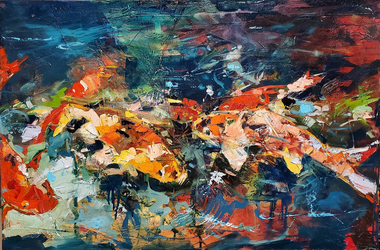 Being Koi by Drew Davis — Oil on Canvas, 48×72 in