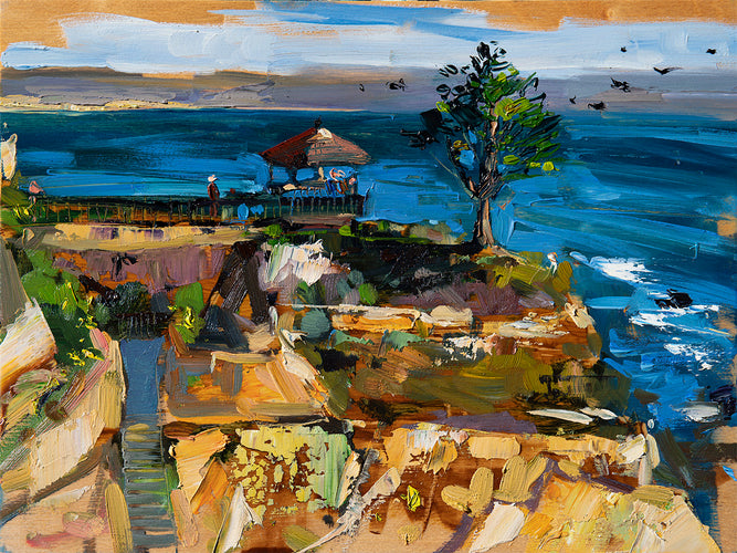 Inn at the Cove Pismo Beach by Drew Davis — Oil on Panel, 43×56 in
