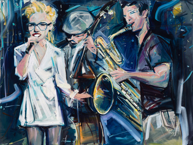 Jazz Band by Drew Davis — Oil on Canvas, 43×56 in
