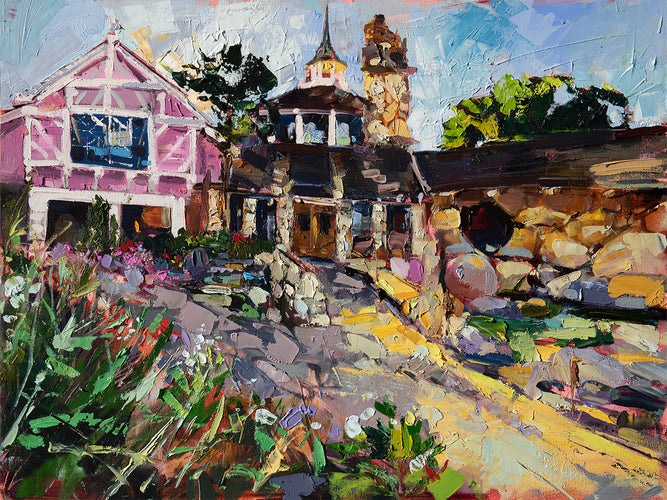 Magical Madonna Inn by Drew Davis — Oil on Panel, 43×56 in