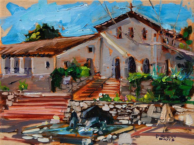 Slo Mission Afternoon by Drew Davis — Oil on Canvas, 43×56 in
