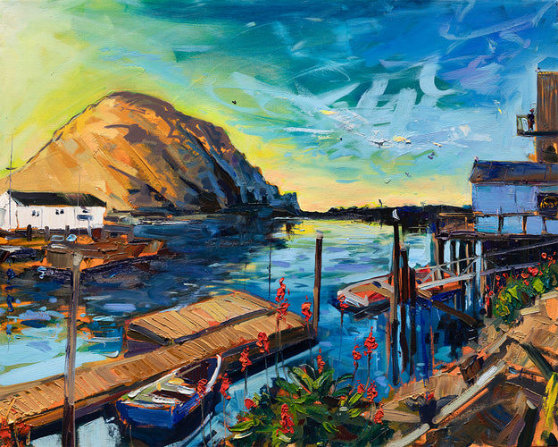 Morro Bay Sunset Glow by Drew Davis — Oil on Canvas, 48×60 in