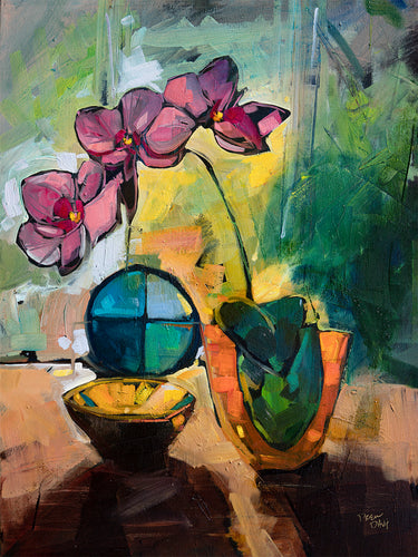 Pink Orchids by Drew Davis — Oil on Canvas, 43×56 in
